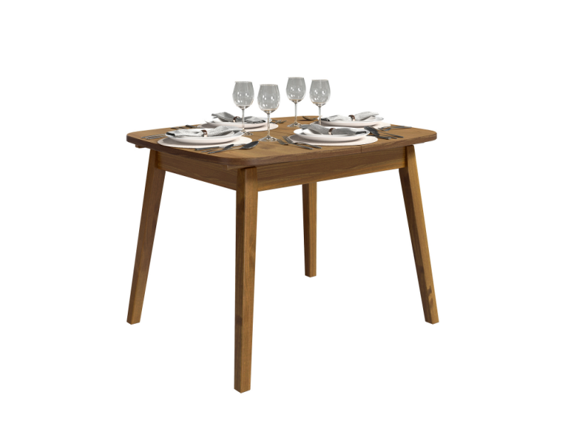 Mesa extensível de madeira no acabamento marrom carvalho amadeirado / Coleção Bossa Nova
